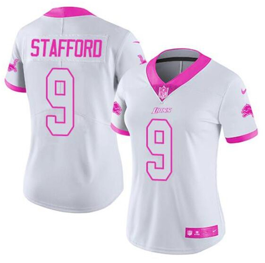 Women's White/Pink Detroit Lions Customized Limited Rush Fashion Stitched Jersey(Run Small)